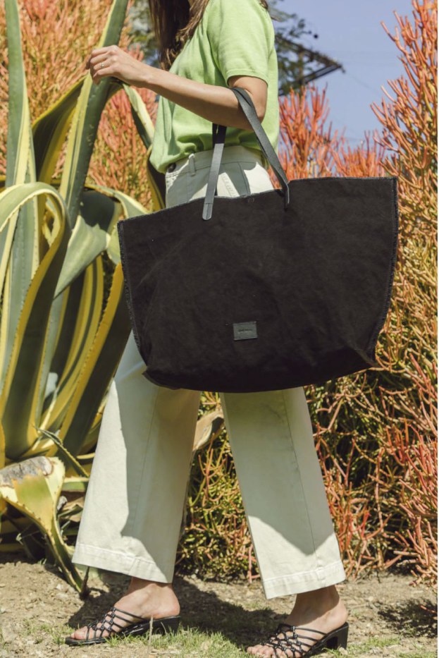 Black Graf Lantz Hana Boat Bag | Large Heavy Duty Cotton Canvas Tote | Made in USA | Classy Cozy Cool Women's Boutique