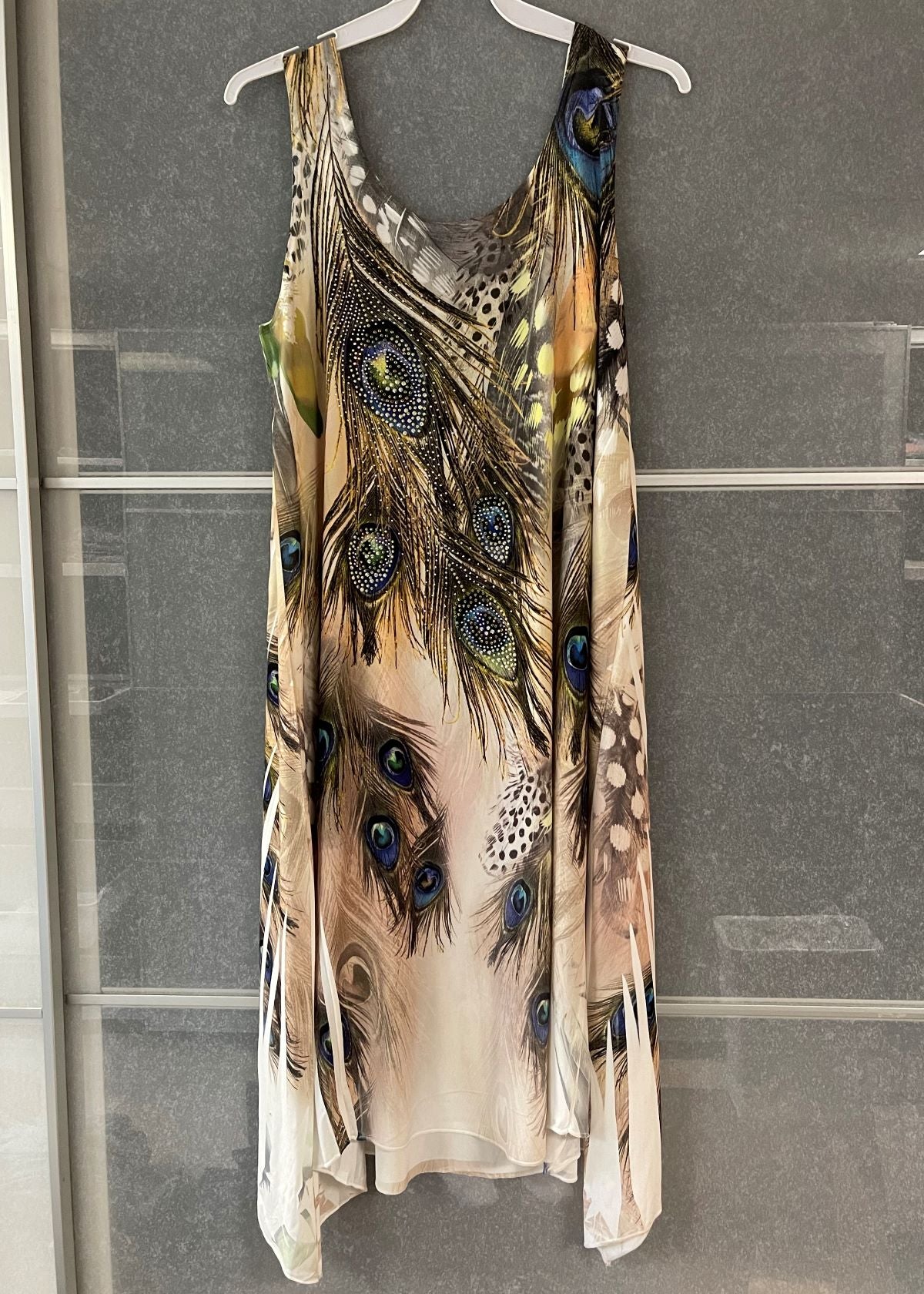 Sleeveless Vacation Dress | Rhinestone Embellished Tank Dress with Asymmetrical Hemline | Made in USA | Classy Cozy Cool Women's Clothing Boutique