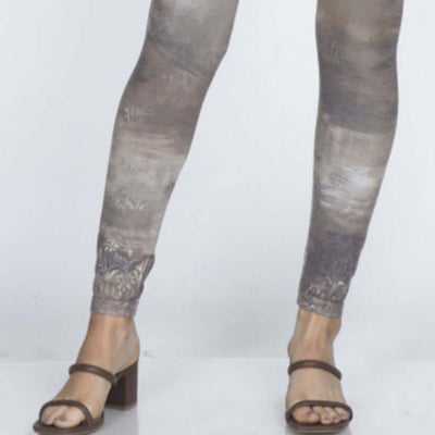 M. Rena Ladies High Waist Tummy Control Abstract Demask Earth Tones Printed Leggings | Made in USA | Women's Made in America Clothing Boutique