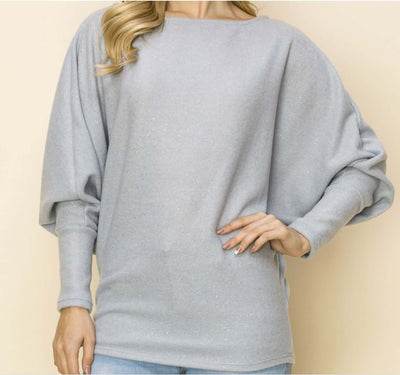 USA Made Ladies Sparkle Dolman Sleeve Hacci Top in Blue, Blush & Lavender | Classy Cozy Cool Women's American Made Clothing Boutique 