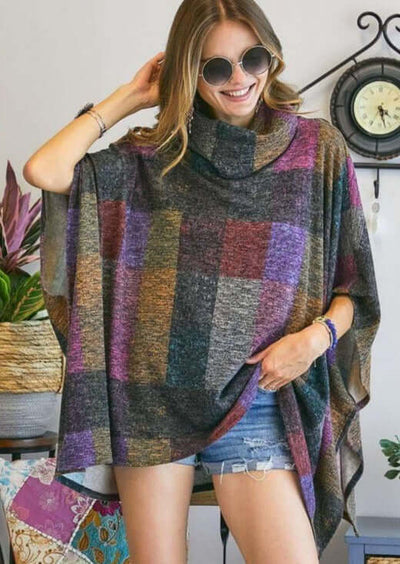 USA Made Ladies Oversized Lightweight Super Soft Colorful Turtle Neck Poncho | Classy Cozy Cool | Made in America Women's Clothing Boutique