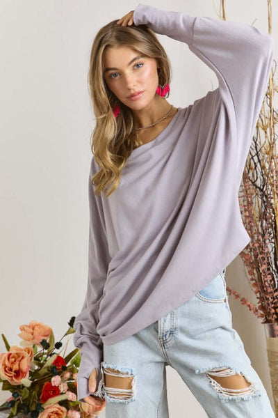 Ladies Oversized Lightweight Super Soft Dolman Sleeve Top in Lavender | Made in USA | Classy Cozy Cool Women's American Made Clothing Boutique