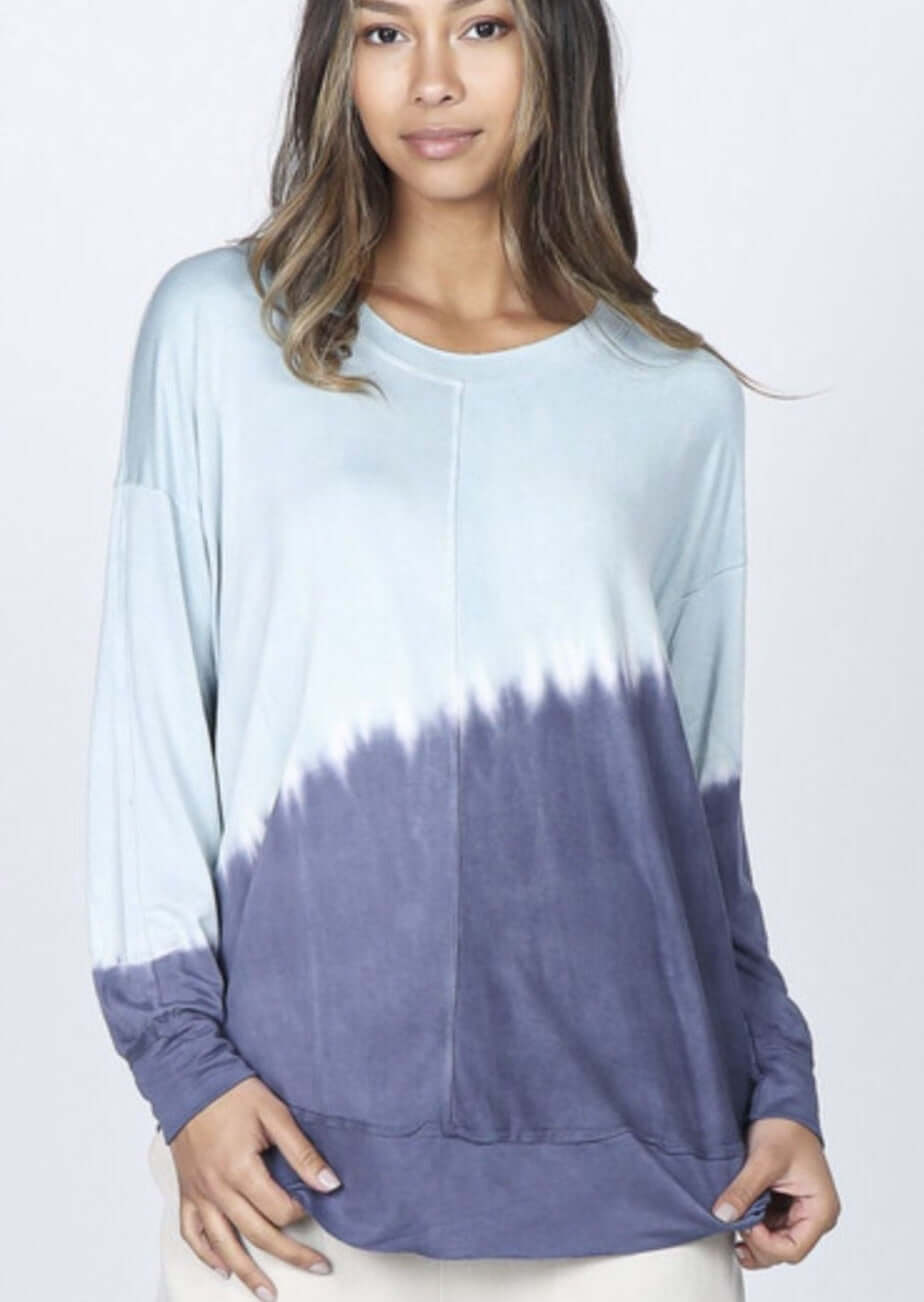 USA Made M. Rena Marine Blue & Denim Blue French Terry Tie Dye Sweatshirt |  M. Rena Style# S4800 | Women's Made in America Clothing