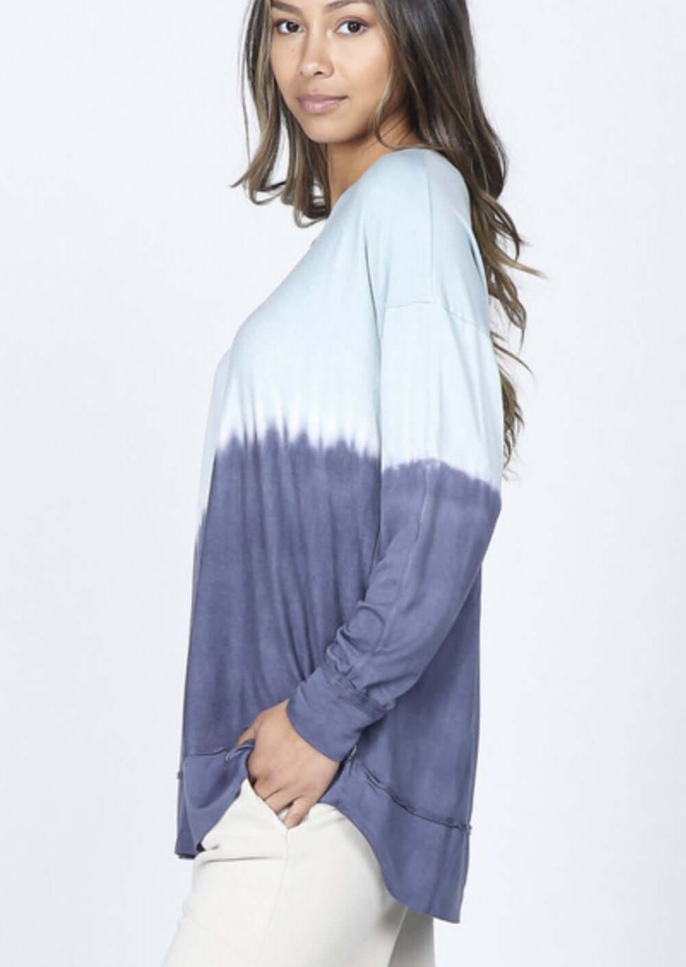 USA Made M. Rena Marine Blue & Denim Blue French Terry Tie Dye Sweatshirt |  M. Rena Style# S4800 | Women's Made in America Clothing