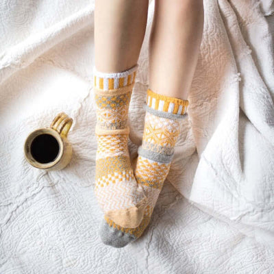 Solmate NORTHERN SUN Knitted Crew Socks Proudly Made USA | These socks are delightfully mismatched & so very comfortable.  Classy Cozy Cool Women's Boutique.