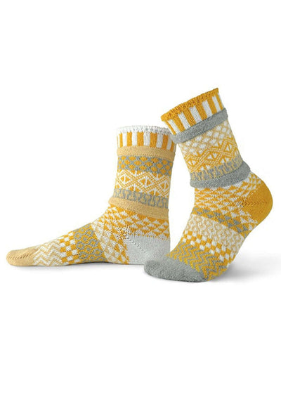 Solmate NORTHERN SUN Knitted Crew Socks Proudly Made USA | These socks are delightfully mismatched & so very comfortable.  Classy Cozy Cool Women's Boutique.