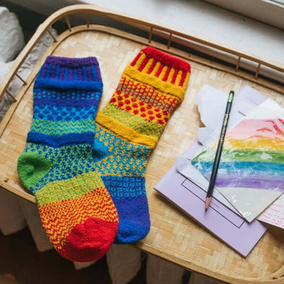 Solmate RAINBOW Knitted Crew Socks Proudly Made USA | These socks are delightfully mismatched & so very comfortable.  Classy Cozy Cool Women's Boutique.