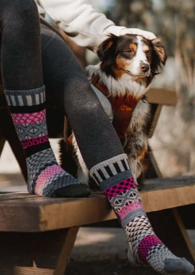 Solmate DOGWOOD Wool Blend Knitted Crew Socks Proudly Made USA | These socks are delightfully mismatched & so very comfortable.  Made in America Boutique