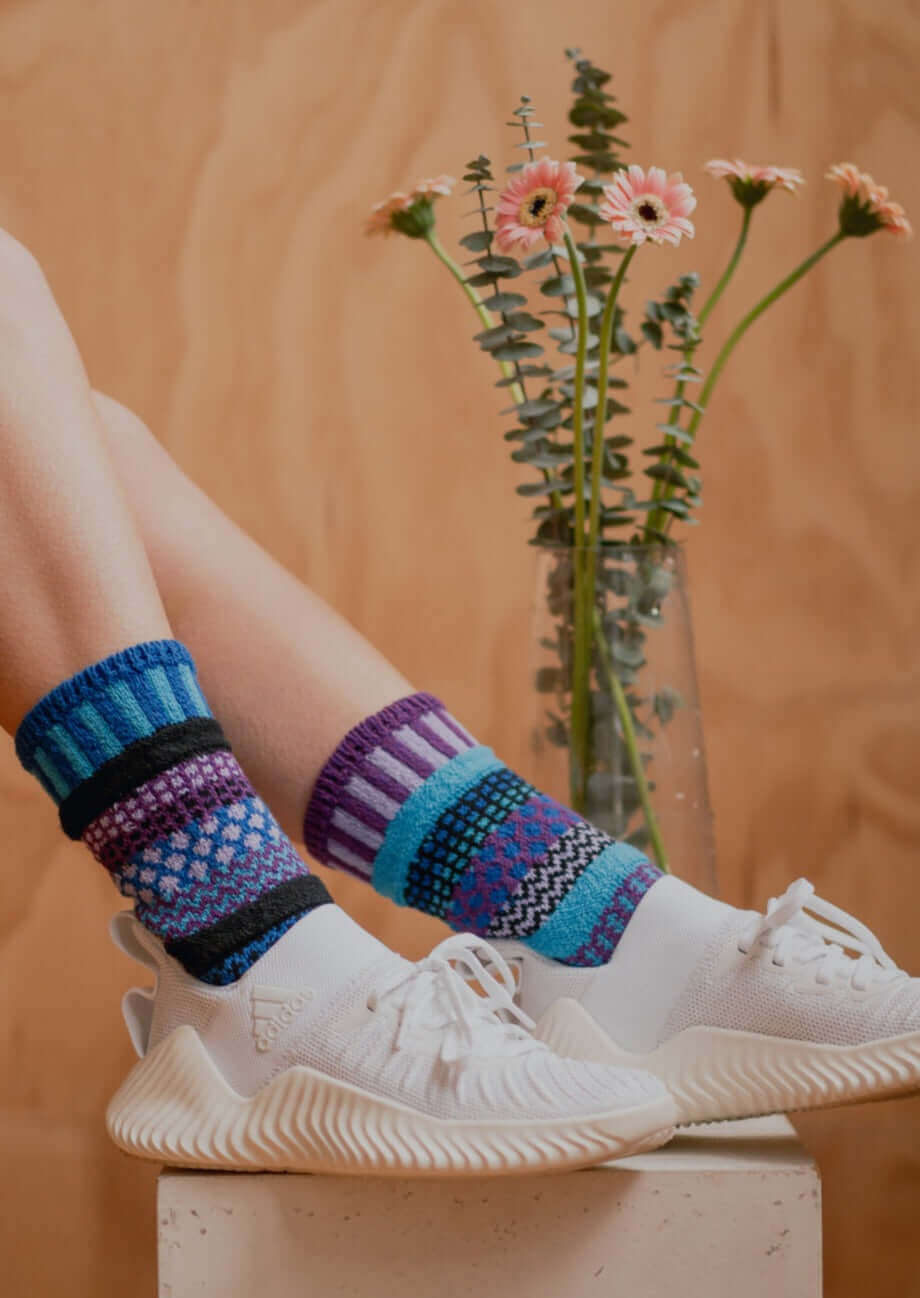 Solmate RASPBERRY Knitted Crew Socks Proudly Made USA | These socks are delightfully mismatched & so very comfortable.  Classy Cozy Cool Women's Boutique.