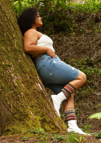 Solmate NUTMEG Knitted Knee Socks | Made in USA | These socks are delightfully mismatched & so very comfortable.  American Made Women's Boutique.