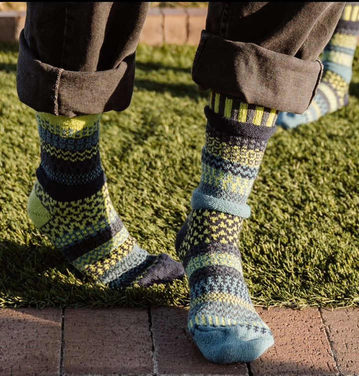 Solmate Socks LEMONGRASS Knitted Crew Socks Proudly Made USA | These socks are delightfully mismatched & so very comfortable. American Made Clothing