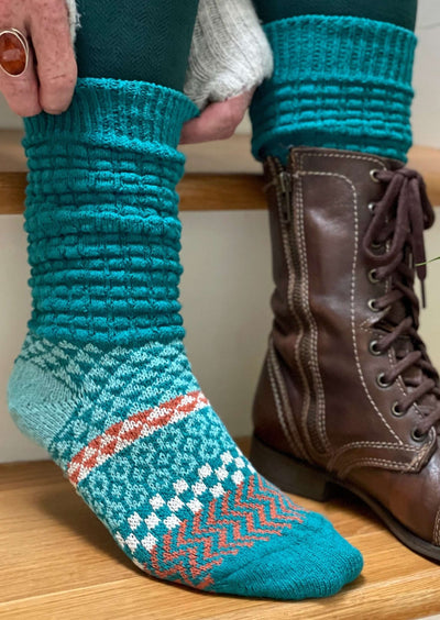 Solmate ABALONE Knitted Fusion Slouch Socks | Made in USA | These socks are delightfully mismatched & so very comfortable.  American Made Women's Boutique.