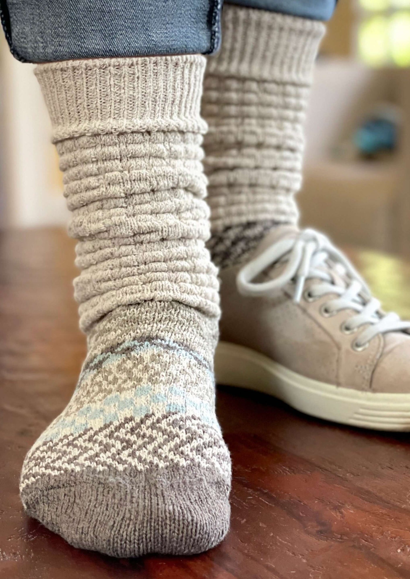 Solmate SEASHELL Knitted Slouch Socks | Made in USA | These socks are delightfully mismatched & so very comfortable.  American Made Women's Boutique.
