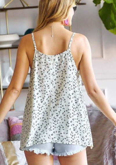Ladies Simple Spaghetti Strap A-Shape Tank Top in 2-tone Ivory Leopard Print | Made in USA | Classy Cozy Cool Women's Made in America Boutique