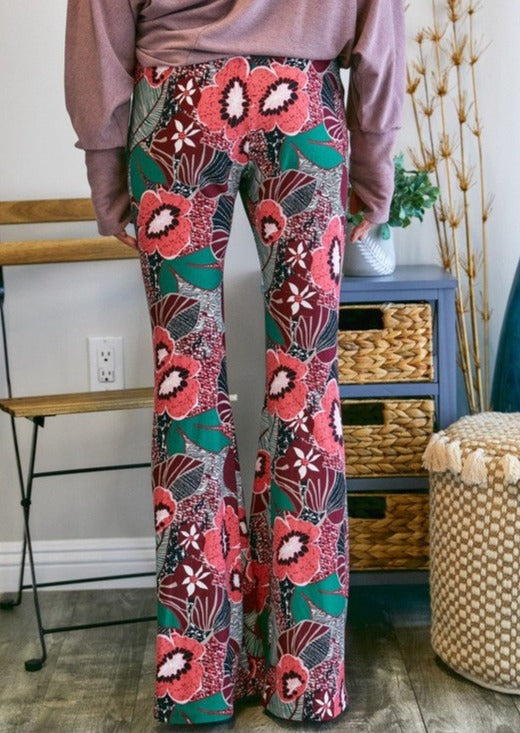 Ladies Plus Size Multi Color Retro Bohemian Vibes Super Soft Flare Hem Pants | Made in USA | Classy Cozy Cool Women's American Boutique