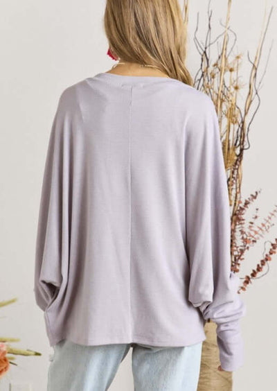Ladies Oversized Lightweight Super Soft Dolman Sleeve Top in Lavender | Made in USA | Classy Cozy Cool Women's American Made Clothing Boutique