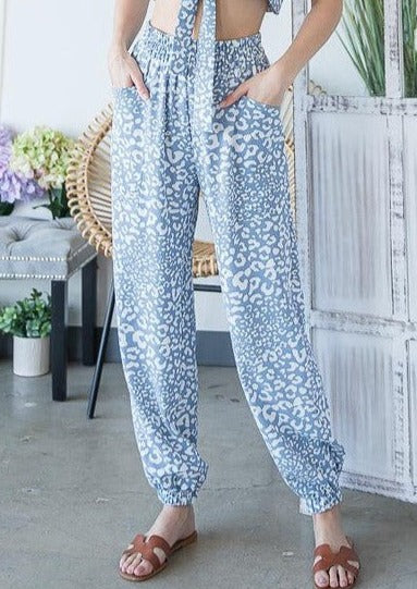 Blue Leopard Jogger Style Casual Pants