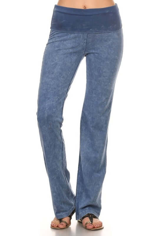 USA Made | Brand: Chatoyant | Light Denim Ladies Bootcut Jeggings Fold Over Waist  | Style C30136 | Classy Cozy Cool Women's Made in America Clothing Boutique 