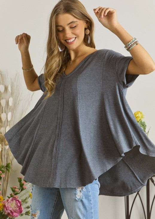 Adora V-Neck Oversized Navy Baby Doll Cut Tee Made in USA | Classy Cozy Cool Boutique Women's Made in America Boutique