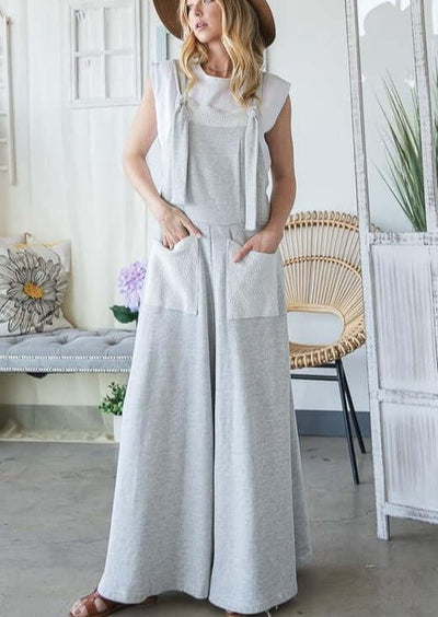 Bucket List Style# R5076 Ladies French Terry Casual Overall Slouchy Jumpsuit with Adjustable Straps  | Made in USA | Women's Made in America Boutique