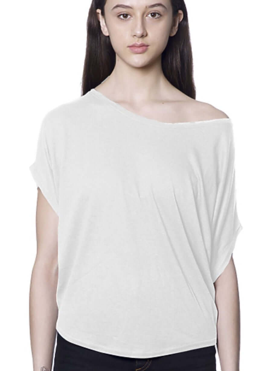 USA Made Ladies Off White Poncho Style Organic Bamboo & Cotton Dolman Sleeve Tee Shirt | Classy Cozy Cool Women's Made in America Boutique