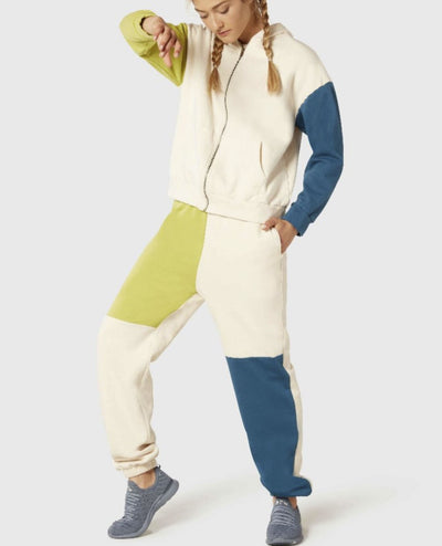 Color Block Ivory Combo Full Zip Hoodie | NUX style #H0294  | Made in the USA | Classy Cozy Cool Women’s Clothing Boutique | Matching Sweat Suit