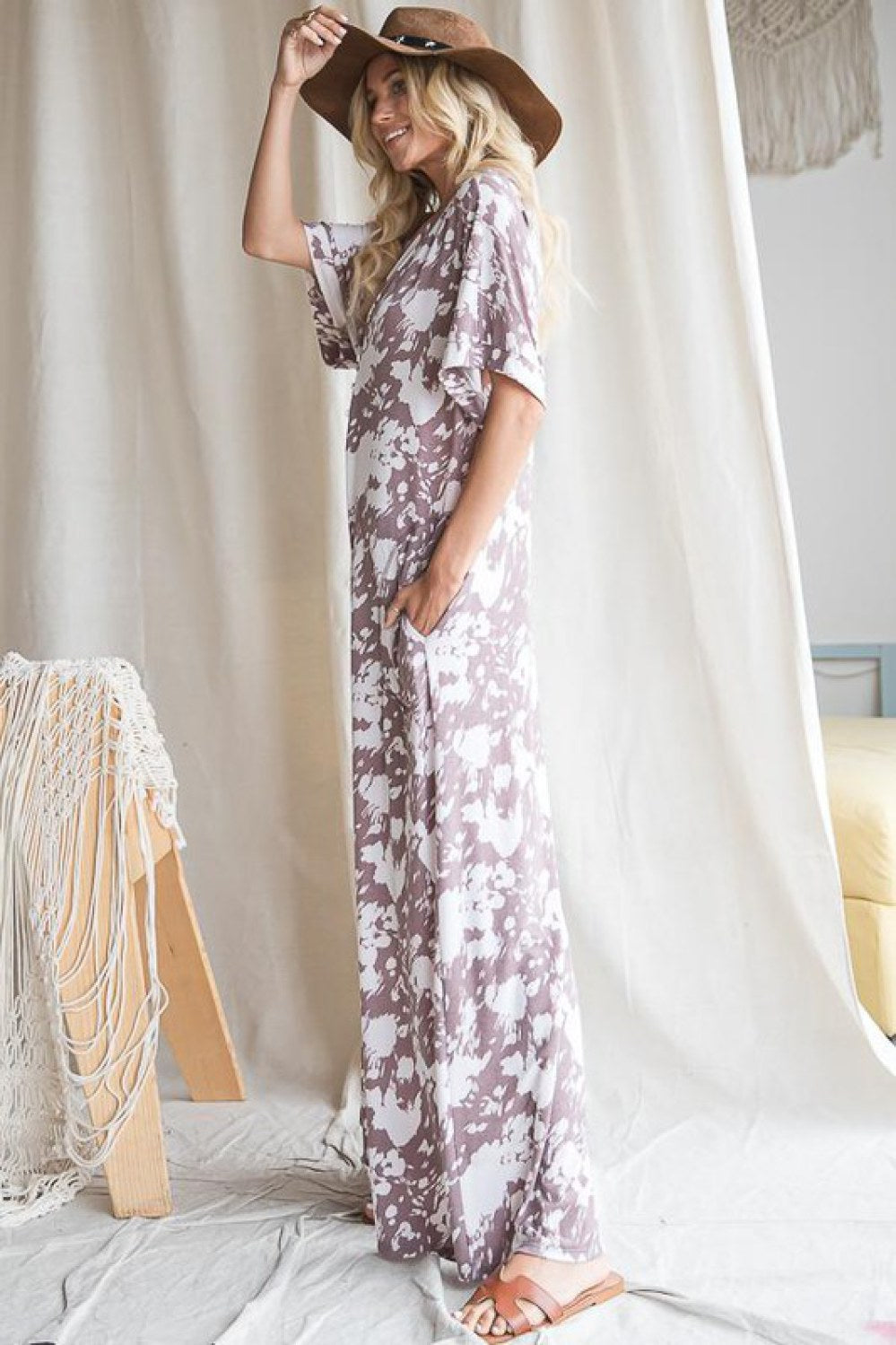 Bucket List Oversized Floral Short Sleeve Jumpsuit | Brand: Bucket List # R5049B | Made in the USA | Classy Cozy Cool Women’s Clothing Boutique