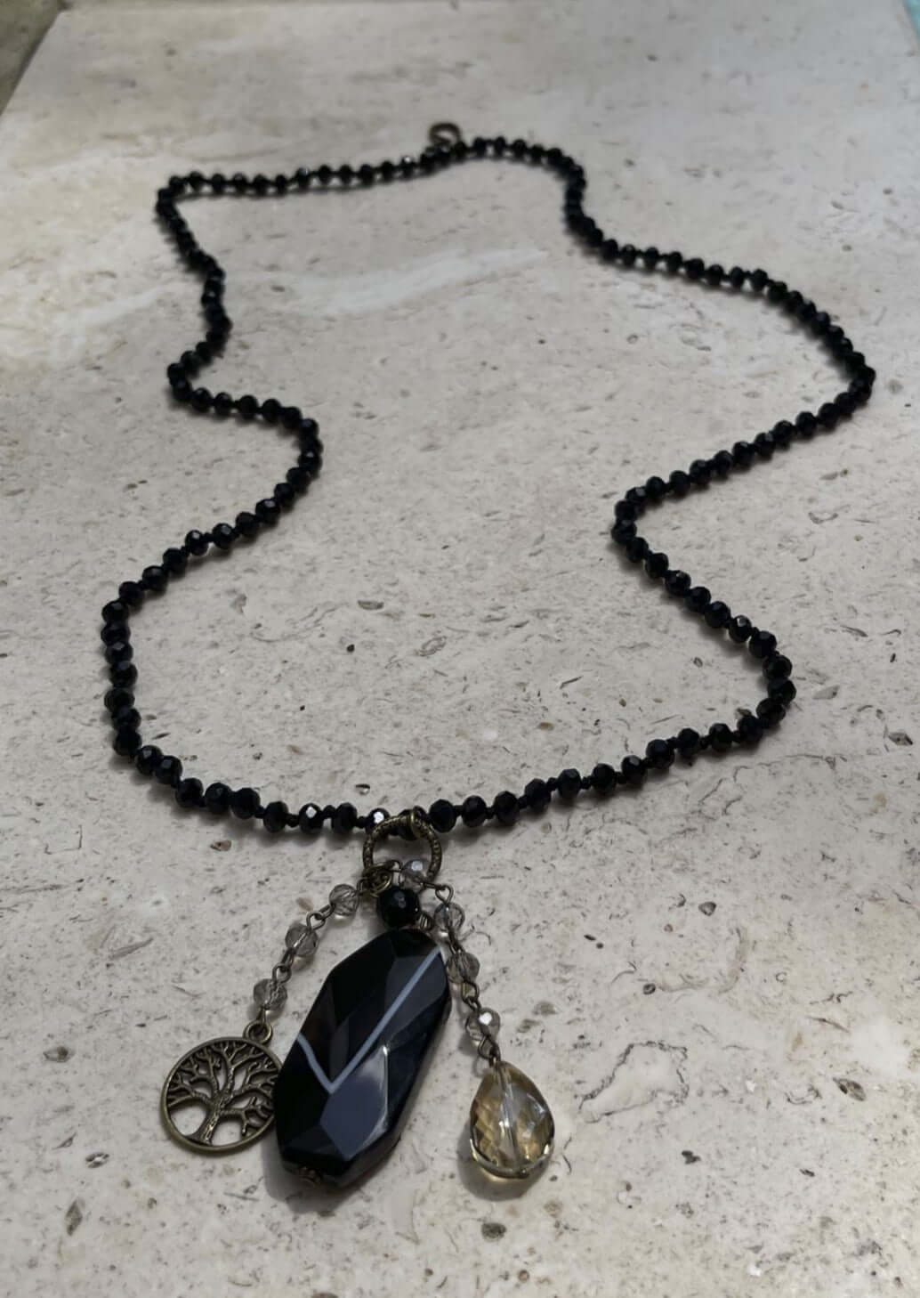 Black Onyx Natural Gemstone Pendant Charm Necklace | Made in USA Fashion Jewelry Handmade in Texas by Carol Su | Women's Made in America Boutique