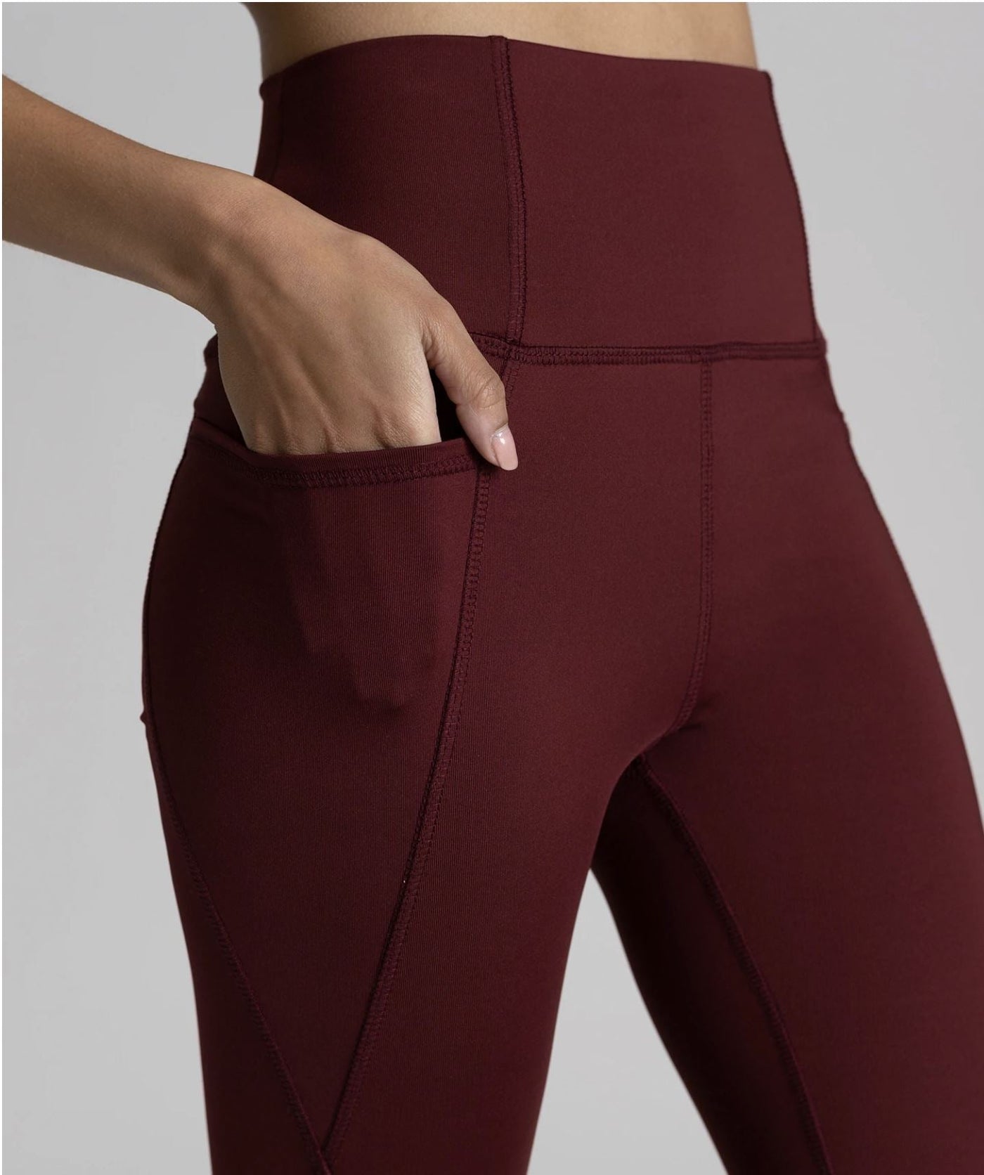 JALA Ladies High Waist High Performance Activewear Pocket Legging in Deep Red Perfect for Working Out | Made in USA | Women's Made in America Boutique