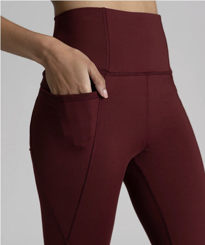 JALA Ladies High Waist High Performance Activewear Pocket Legging in Deep Red Perfect for Working Out | Made in USA | Women's Made in America Boutique