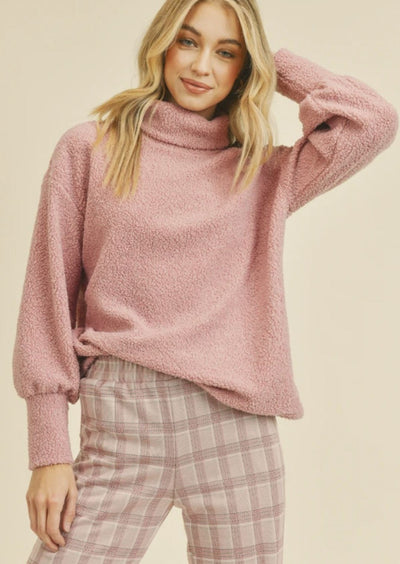 Brand: If She Loves | If She Loves Be Grateful Pink Turtleneck Snow Sweater | Style IST1188A | Made in USA | Classy Cozy Cool Women's Clothing Boutique