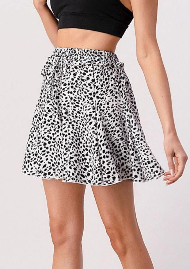 Brand: Pixi and Ivy - Black and White Animal Print Flare Mini Skirt -  Animal Print, Best Dressed, Black, Featured, Flare Skirt, Made in America, made in usa, Mini Skirt, Pattern, Skirt, Spring, Summer, vacation, Women - Classy Cozy Cool Boutique