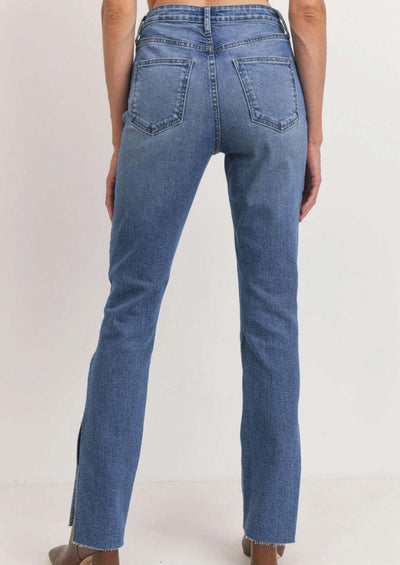 Just Black Denim Side Slit Jeans BP342J in Medium Denim | Made in USA |  Classy Cozy Cool Women's Made in America Clothing Boutique