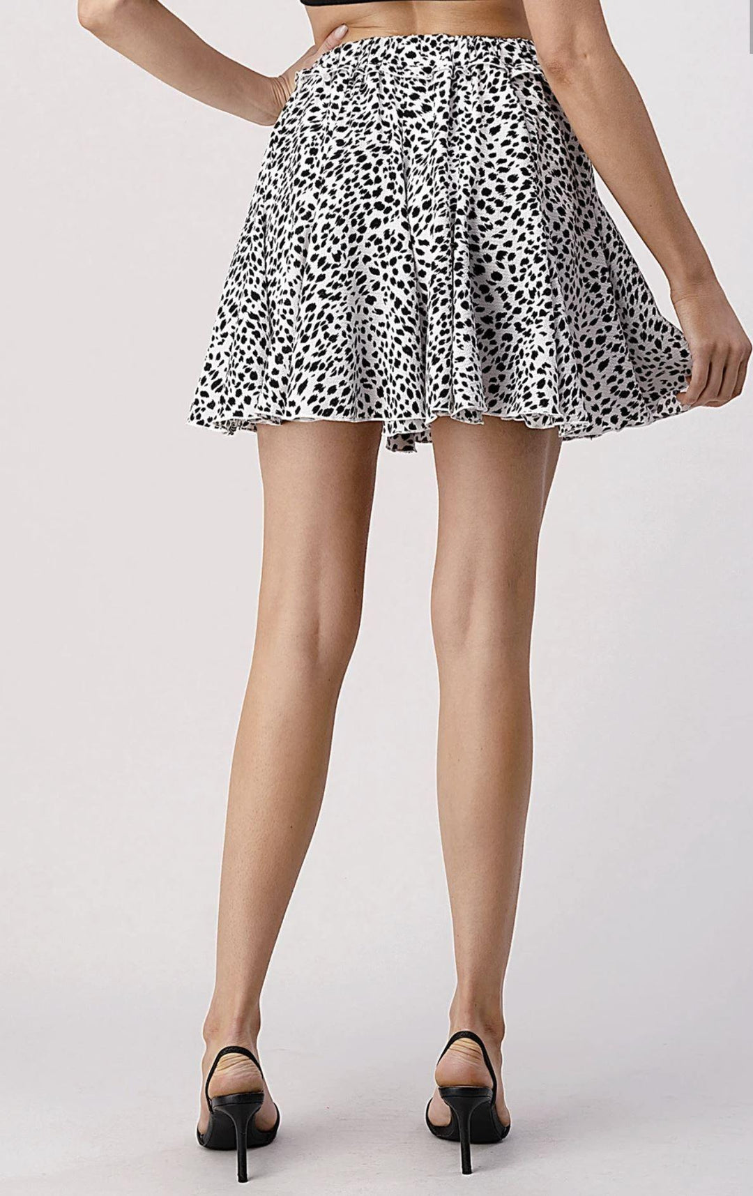 Brand: Pixi and Ivy - Black and White Animal Print Flare Mini Skirt -  Animal Print, Best Dressed, Black, Featured, Flare Skirt, Made in America, made in usa, Mini Skirt, Pattern, Skirt, Spring, Summer, vacation, Women - Classy Cozy Cool Boutique