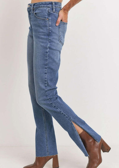 Brand: Just Black Denim - Side Slit Denim Slim Fit Blue Jeans -  Clothing, Denim, Featured, Jeans, Made in America, made in usa, Spring, Wardrobe Essentials, Women - Classy Cozy Cool Boutique