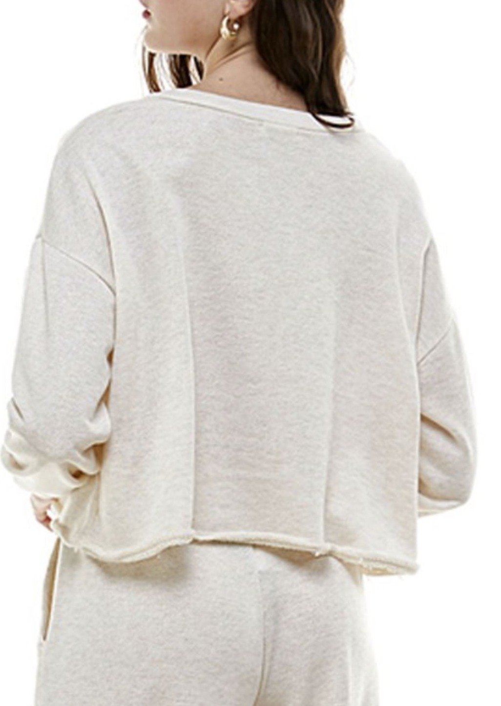 Brand: Follow Me - Oatmeal French Terry Raw Edge Hem Boxy Top -  Cropped, Fall, French Terry, Lounge, Loungewear, Made in America, made in usa, matching sets, Oatmeal, Raw Edge Hem, soft, Sweatshirt, Winter, Women's Clothing - Classy Cozy Cool Boutique