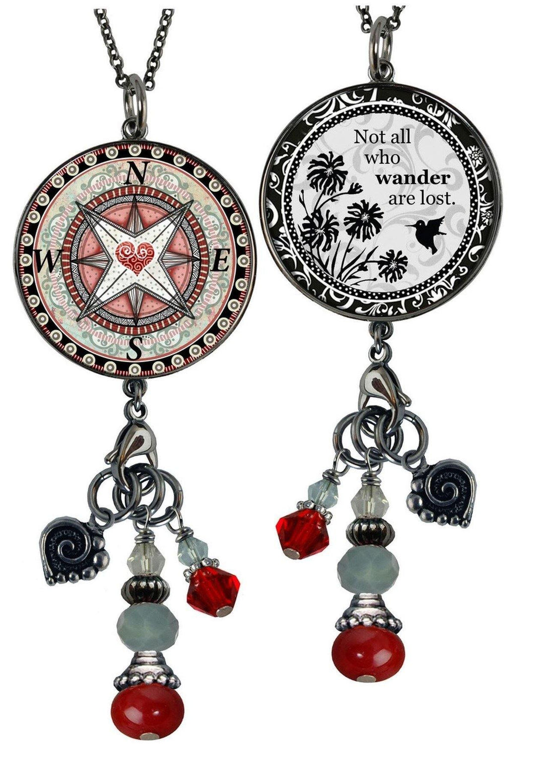 Brand: Spirit LaLa - Red Crystal Reversible Dangle Compass Inspirational Necklace -  BoHo, Compass, Gift Idea, Inspirational quote, Jewelry, jewelry made in USA, Made in America, made in usa, Made Local, Necklace, Pendant, Statement Necklace, Women - Classy Cozy Cool Boutique