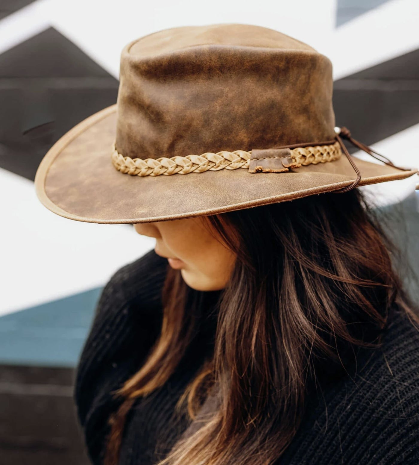 Leather sales crusher hat