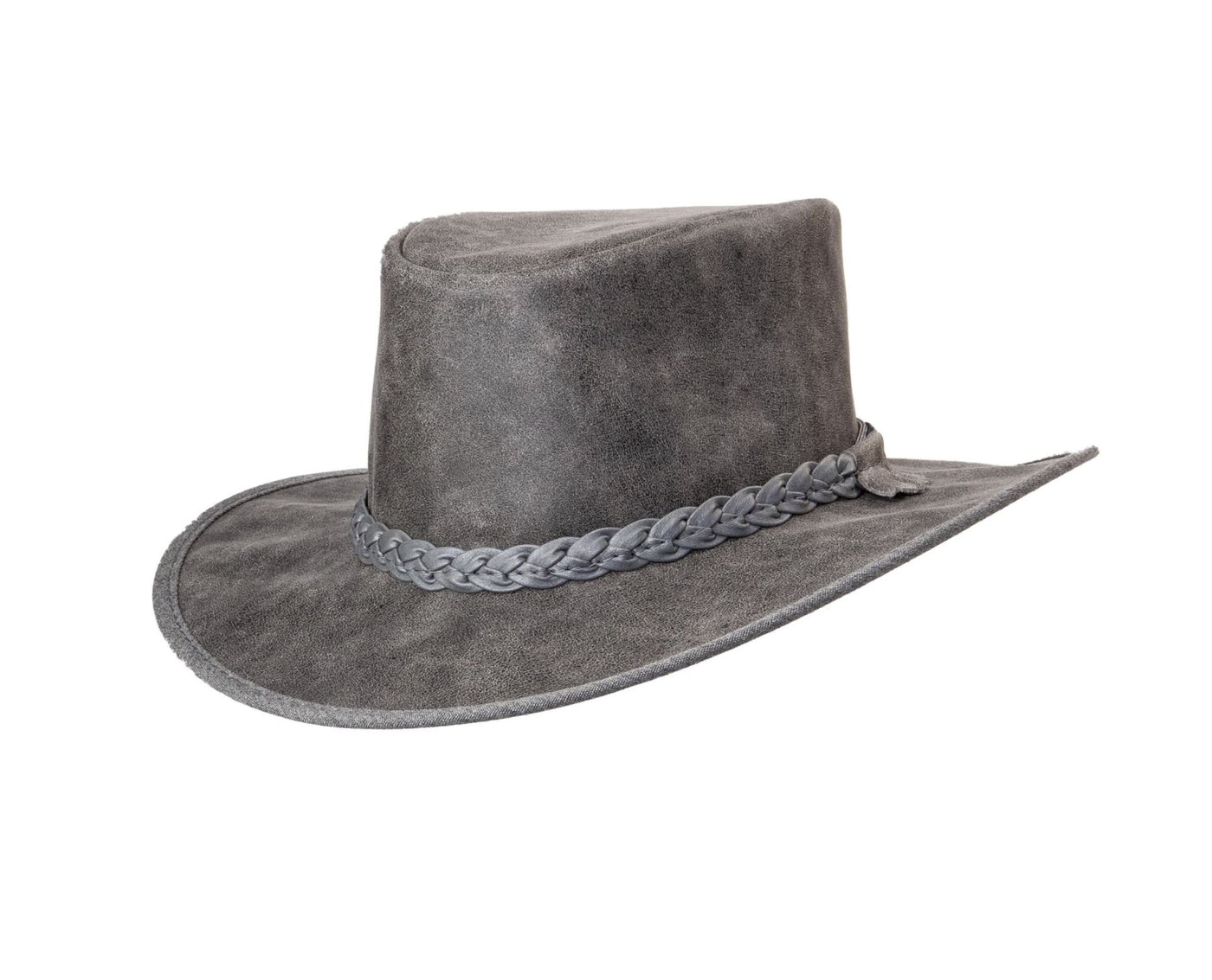 Crusher Outback Leather Hat | Bomber Gray | Brand: American Hat Makers | Made in the USA | Classy Cozy Cool Women’s Clothing Boutique