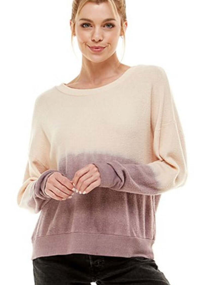 USA Made Ladies Special Dip Dyed Super Soft Lightweight Mauve Sweater Lightweight | T-Party Style# BRP38376 | Women's Clothing Made in America