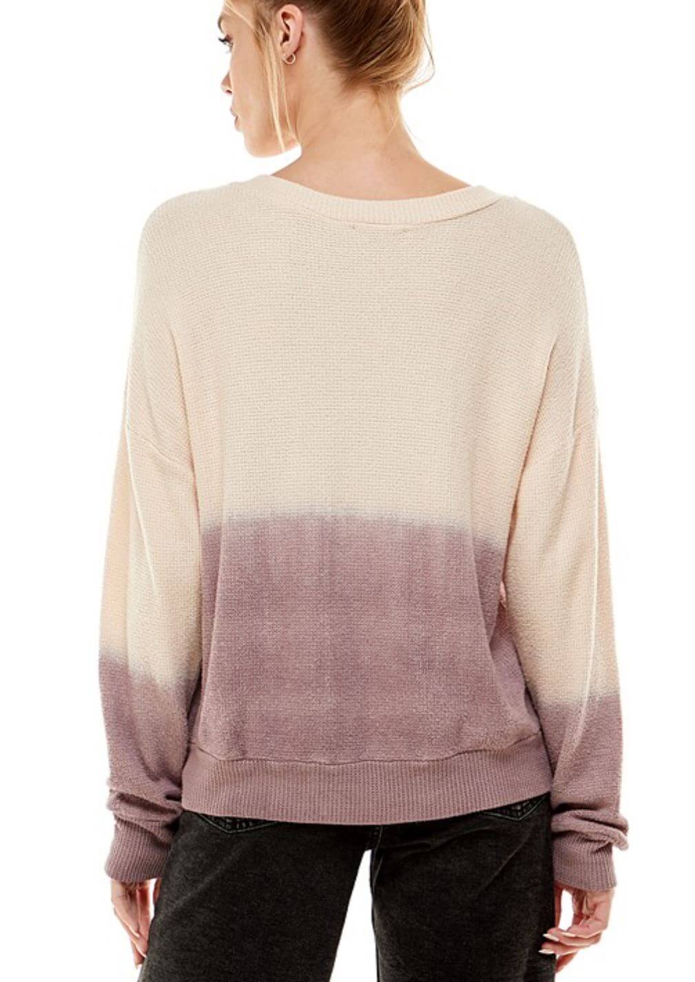 USA Made Ladies Special Dip Dyed Super Soft Lightweight Mauve Sweater Lightweight | T-Party Style# BRP38376 | Women's Clothing Made in America