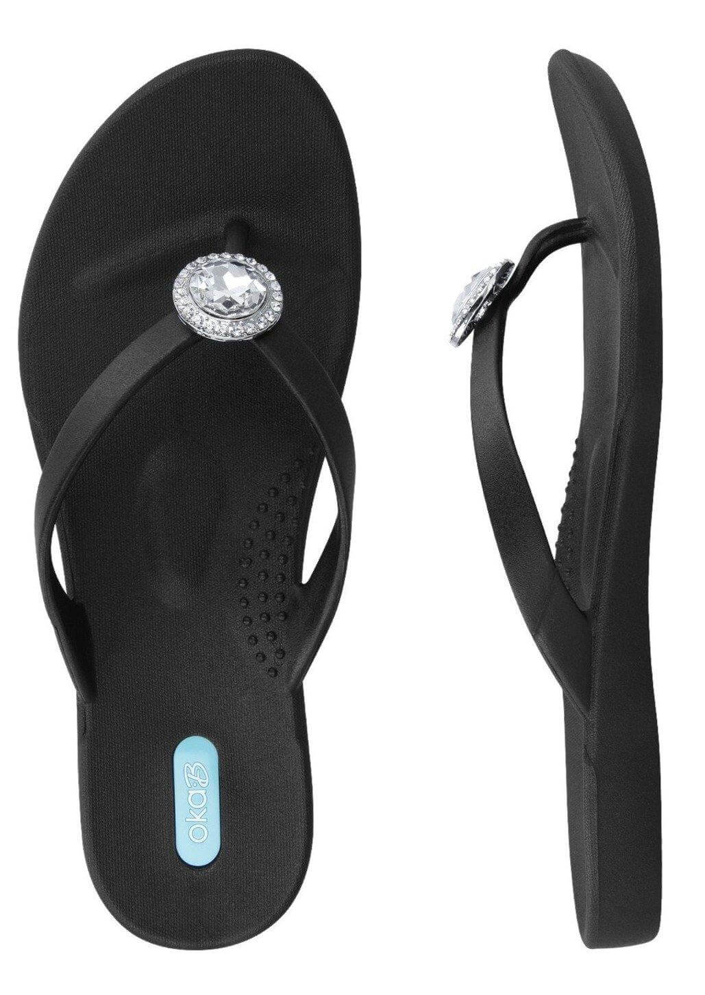 Brand: Oka-B - Oka-B Halo Black Bling Summer Beach Flip Flops -  Beach Wear, Black, Bling, Featured, Flip Flops, Halo, Made in America, made in usa, Rhinestone, Sandals, Shoes made local, Spring, Summer, Thong, Women Shoes - Classy Cozy Cool Boutique