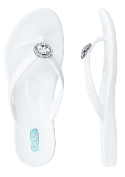 Oka-B White Flip Flop Sandals with Large Rhinestone.  Proudly made in USA! | Sandals made in Buford, Georgia | Classy Cozy Cool Women's Boutique