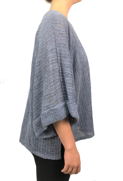 Brand: Pixi and Ivy - Oversized Cuff Sleeve Slate Blue Boxy Top -  Blouse, Blue, Boxy, Clothes, made in usa, oversized, Shirt, soft, Spring, Summer, vacation, Wardrobe Essentials, Women - Classy Cozy Cool Boutique