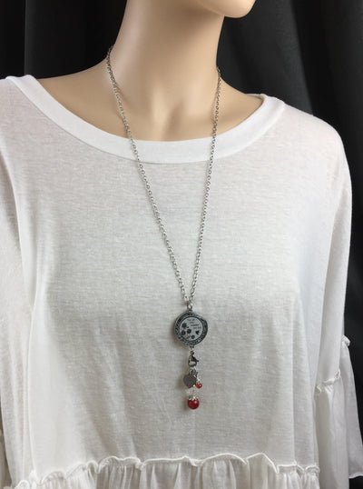 Brand: Spirit LaLa - Red Crystal Reversible Dangle Compass Inspirational Necklace -  BoHo, Compass, Gift Idea, Inspirational quote, Jewelry, jewelry made in USA, Made in America, made in usa, Made Local, Necklace, Pendant, Statement Necklace, Women - Classy Cozy Cool Boutique