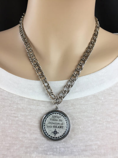 Brand: Spirit LaLa - Compass Follow Your Heart Inspirational Pendant -  Compass, Gift Idea, Inspirational quote, Jewelry, jewelry made in USA, Made in America, Made Local, Necklace, Pendant, Statement Necklace, Women - Classy Cozy Cool Boutique