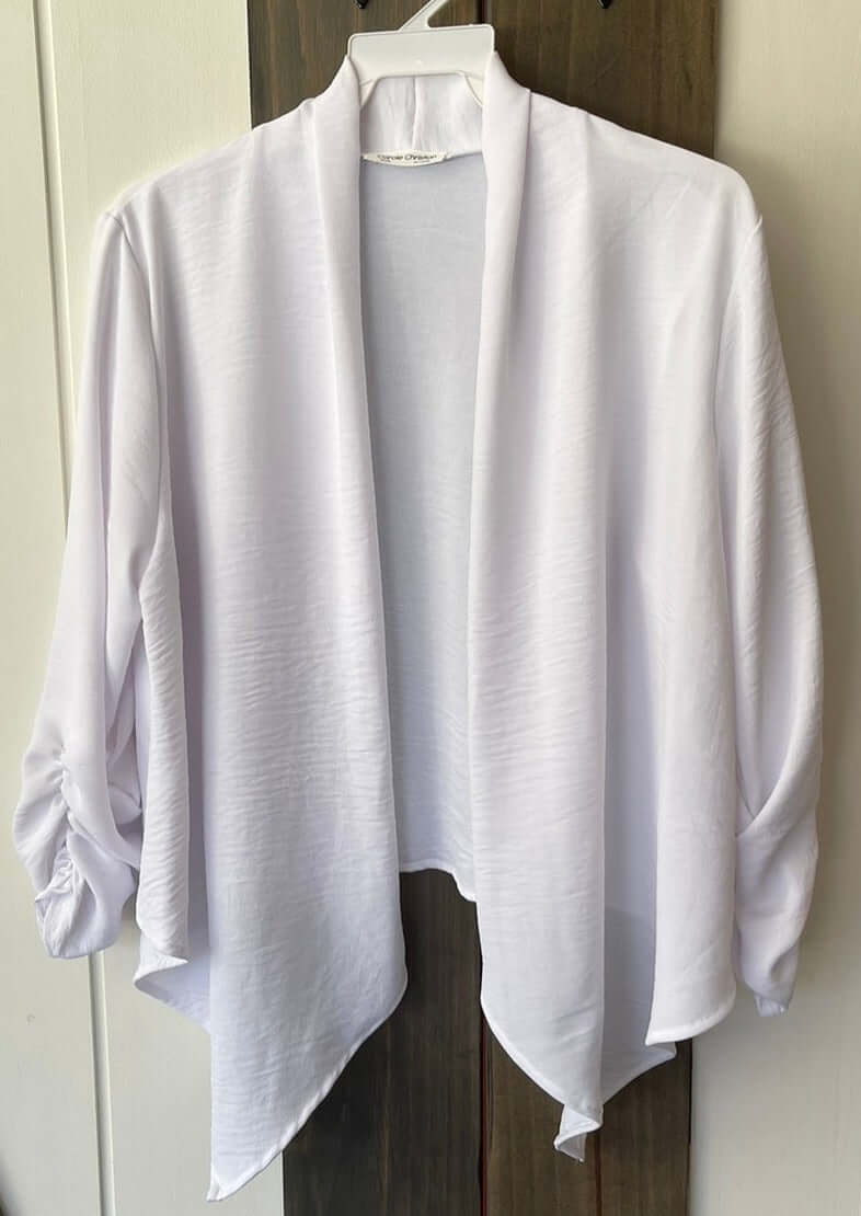 USA Made Ladies White Open Front Light Weight Cardigan | Classy Cozy Cool Women's Made in America Boutique