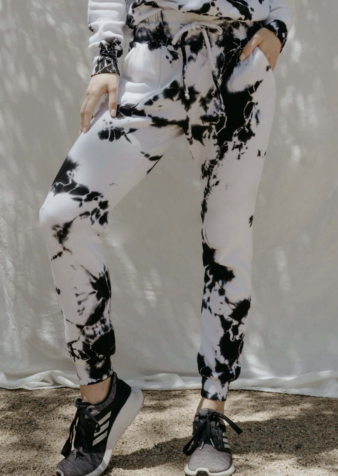 Jala Black & White Tie Dye Pocket Joggers eco-friendly, ultra soft French terry sponge fleece -Style PJ540F | Made in the USA | Classy Cozy Cool Boutique