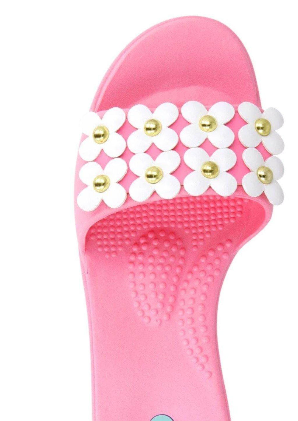 Brand: Oka-B - Oka-B Sedona Flower Detail Pink Sandal Slides -  Beach Wear, Featured, Flip Flops, Flower, Made in America, made in usa, pink, Sandals, Sedona, Shoes made local, Slides, Spring, Summer, Women - Classy Cozy Cool Boutique