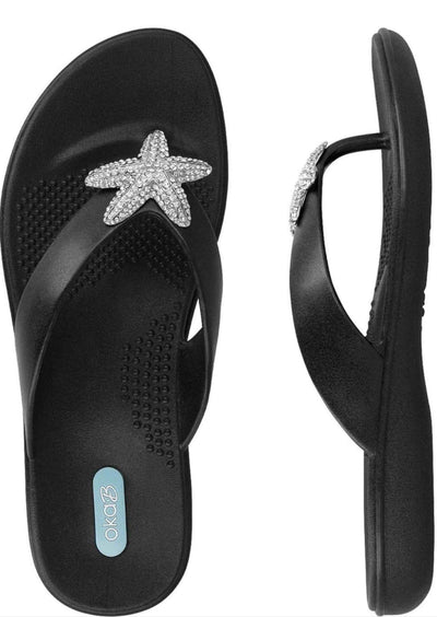Brand: Oka-B - Oka-B Oliver Star Fish Bling Black Flip Flops -  beach, Beach Wear, Black, Bling, Featured, Flip Flops, Flower, Made in America, made in usa, Oliver, Sandal, Sandals, Shoes, Shoes made local, Spring, Star Fish, Summer, Women - Classy Cozy Cool Boutique